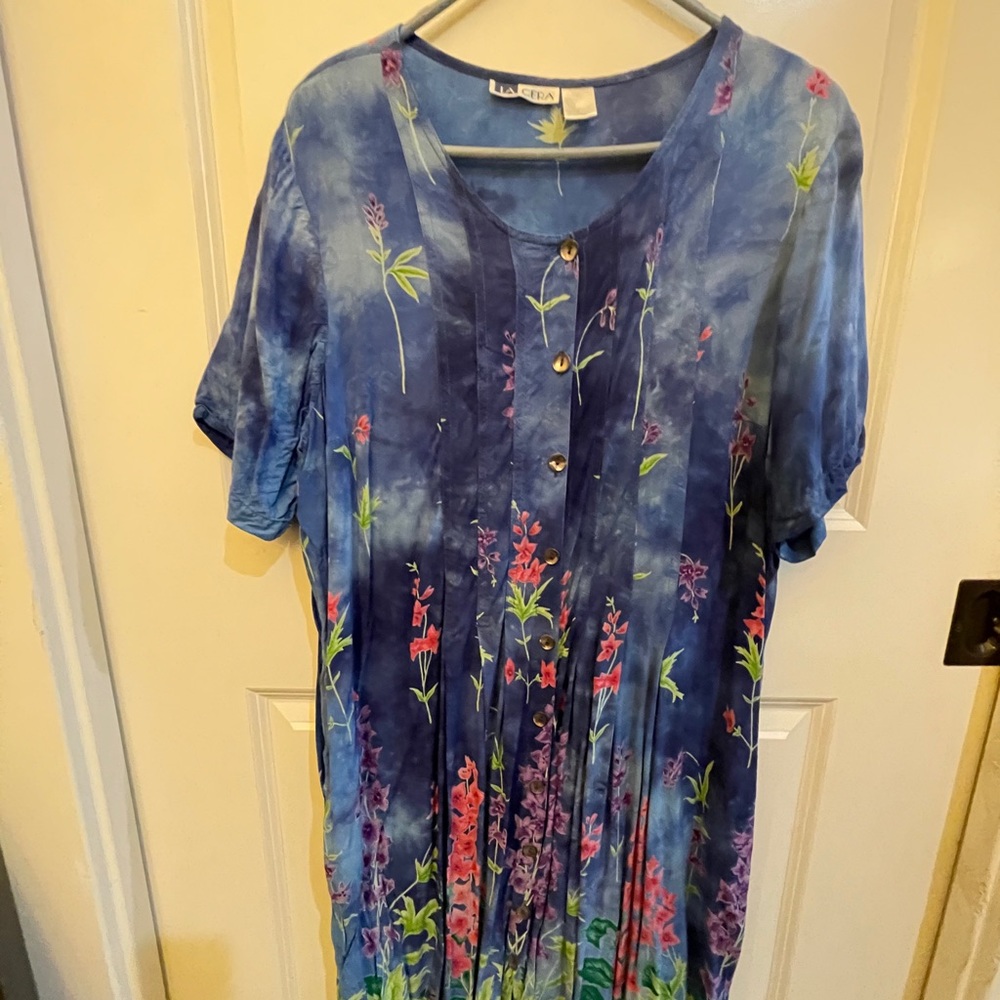 Blue Floral Print Dress 1X